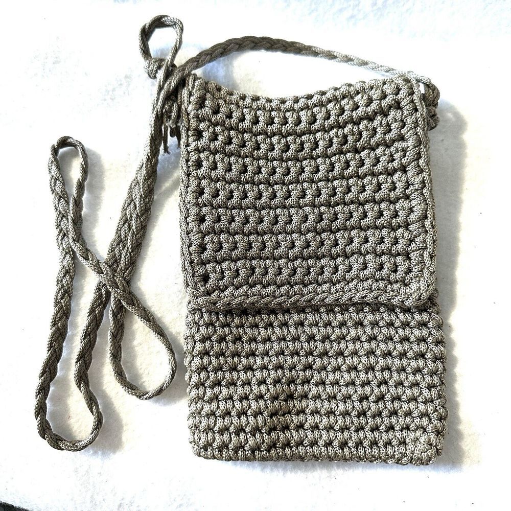 Vintage Crochet Crossbody Bag Purse‎ Greige Brown 90s Y2K